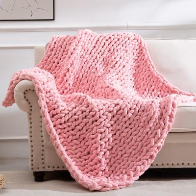 China Large Chunky Knit Blanket Chenille Throw Soft Anti-Static Knit Throw Blanket for sale