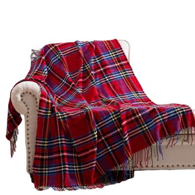 China Anti-Static Christmas Waffle Tartan Plaid Chenille Fringe Tassel Blanket Blanket for sale