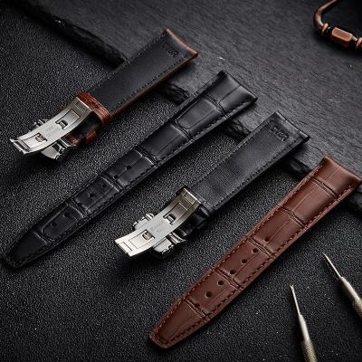 China Fanshion Best Selling Genuine Leather Watch Band Quick Release Replacement Bamboo Grain Leather Watch Strap With Butterfly Buckle for sale