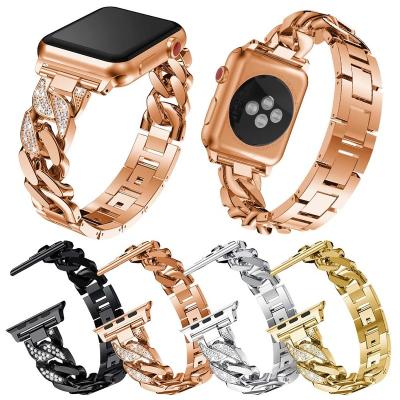 China Stainless Steel Metal Watch Bands 44mm Luxury Diamond Bracelet For iWatch Band 40mm for sale