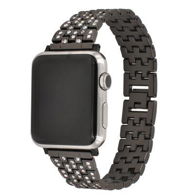 China Fanshion Full Metal Steel Drill Band For Apple Watch 1234 Stainless Steel Insert Drill Luxury Watch Band for sale