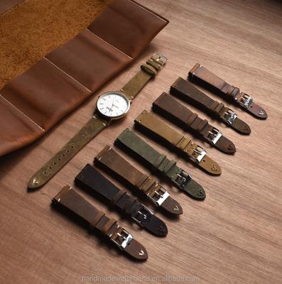 China Handmade Vintage Leather Watch Strap High Quality Genuine Leather Band With Brushed Buckle for sale