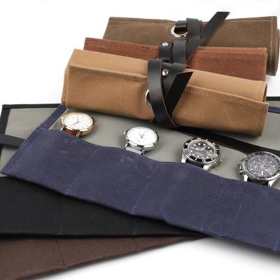 China Classic Elegant Vintage Watch Roll Storage Case Travel Canvas Oxford Luxury Cloth Making Watch Organizer Strap Watch Pouch for sale