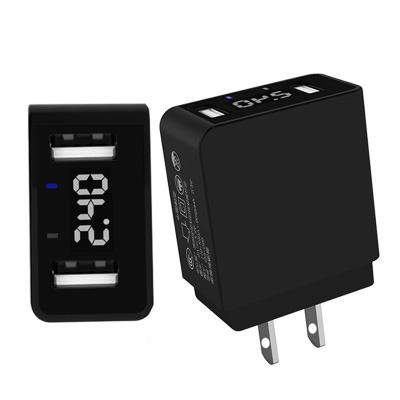 China 100% Full Charging Burn Test Amazon Hottest 5V 2.4A Smart Carved Function Travel Charger Dual USB Phone Tablet Charger With LED Display for sale