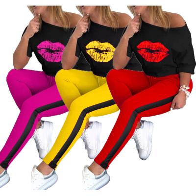 China Viable Hot Selling Short Sleeve Crew Neck Printed Plus Size Women's Clothing Two Piece Pants Set Women for sale