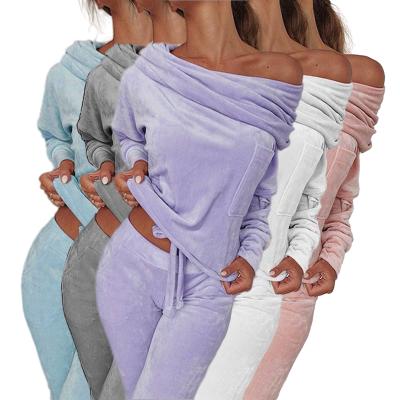 China New Long Sleeve One Shoulder Long Sleeve Solid Color Plus Size Womens Clothing Two Piece Pants Set Women for sale