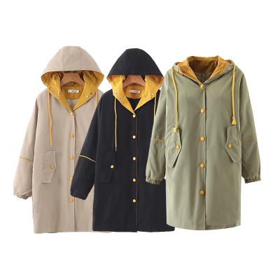 China New Style Slim Sleeve Anti-Wrinkle Button Hooded Solid Color Women's Long Zipper Jackets Coats for sale