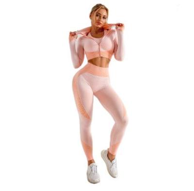 China New Style Breathable Quality Best Breathable High Waist Women Long Sleeve Fitness Wear Three Piece Sets for sale