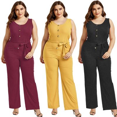 China New Fashion Summer QUICK DRY Solid Color Sleeveless Thin Pit Strip Strap Wide Leg Plus Size Women's Rompers for sale