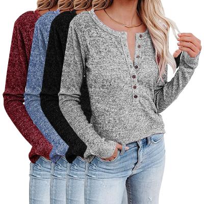 China Breathable Factory Outlet Long Sleeve V-Neck Button Solid Color Plus Size Womens Wool Knitted Knitwear Sweater for sale