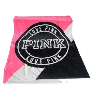 China Hot Selling Embossed Folded Blanket For Winter Wholesale Pink Letter Blanket For Women Man Beach Blanket Sand Proof for sale