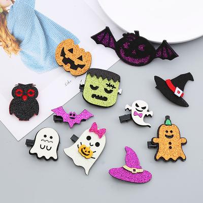 China Decoration Halloween Party Hair accessories Wholesale Kids Glitter Ghost pumpkin Alligator clip hairpin fancy dress party decorations for sale