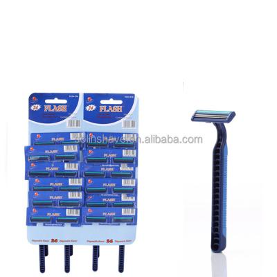 China 24 Pcs Disposable Twin Blade Razor Hanging Card Blistering Disposable Shaving Razors for sale