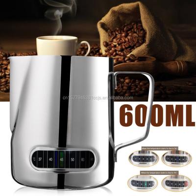 China 600ml Stainless Steel Coffee Pot Pull Flower Viable Temperature Show Coffee Pitcher Milk Water Pots Kettles Teapot Cup Mug for sale