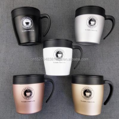 China Sustainable Stainless Steel 330ml Double Wall Insulated With Handle Lid Spoon Coffee Mugs Coffee Mug for sale