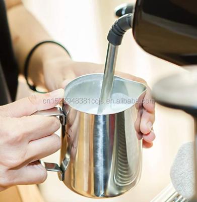 China Art Stocked Mug Making Coffee Pitcher Craft Pull 350ml 304 Stainless Steel Frothing Jug Milk Frothing Cup Measuring Coffee Tools for sale