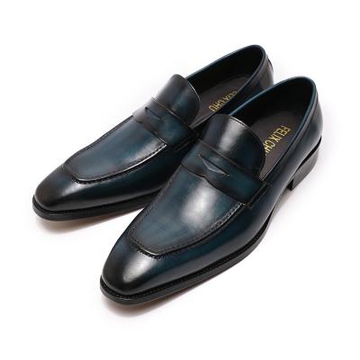 China Anti-Smell Navy Blue Genuine Leather Shoes In Stylish Casual Mens Designer Loafer Shoes for sale