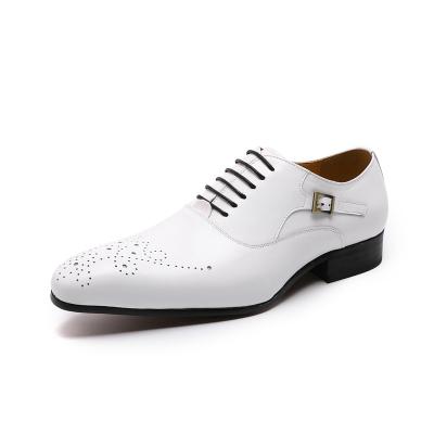 China Anti-Smell Short Heel Mens Dress White Shoes Oxford Classy Genuine Leather Wedding / Party for sale