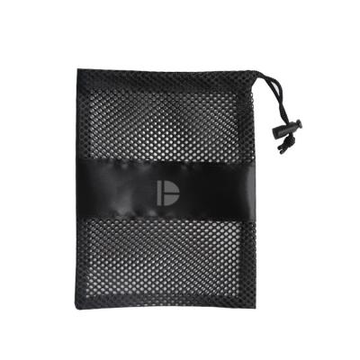 China Large Polyester Bath Bags Folding Mesh Drawstring Bags With Custom Black Swimming Logo Wholesale for sale