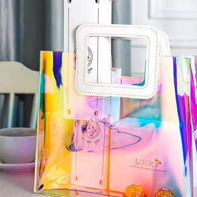 China Wholesale Recyclable Waterproof Reusable Custom PVC Clear Transparent Tote Bag With Handle for sale