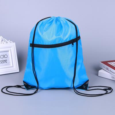 China String Logo Printed Promotional Eco Friendly Polyester Drawstring Sports Bag With Zipper Pocket for sale