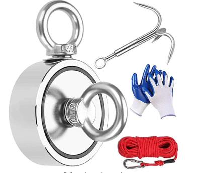 China Nylon Magnet Fishing Kit 800KG Double Sided Fishing Magnet With Rope 20M Threaded Eye Grappling Hooks Golves Carabiner Two for sale