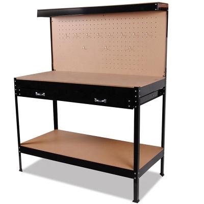 China Building Material Shops Black Pegboard Tool Storage Metal Work Bench Garage With One Drawer Two Handles for sale