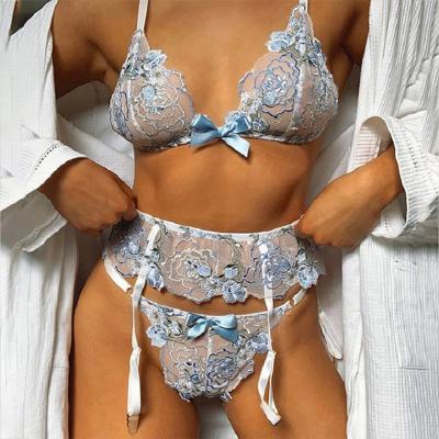 China Fashion floral sexy embroidery underwear mature women's lingerie transparent bra brief bra set exotic mesh transparent underwear for sale