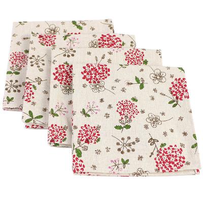 China Reusable Japanese Style Tissue Napkins Canvas Feel Like Floral Printed Table Mat 40x40CM Dinner Dish Wedding Decoration for sale