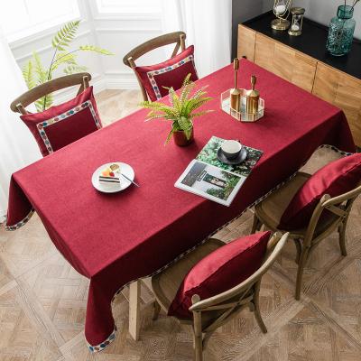 China Red Color Pure Waterproof Tablecloth Oilproof Polyester Table Cloth Red Christmas Wedding New Year Decoration for sale