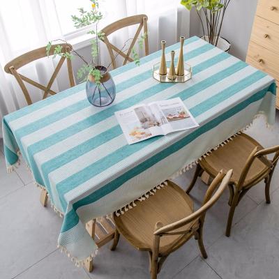 China Oilproof Factory Direct Tablecloths Living Room Restaurant Yarn-dyed Striped Tablecloth Ready Made for sale