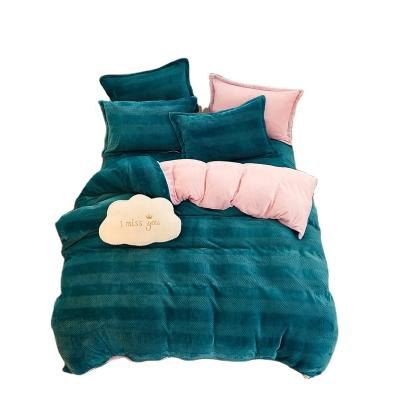 China Home Textiles Anti-pilling Flannel Bedding Set Warm Duvet Cover Double Sided Coral Fleece Fabric Quilt Cover Fluffy Soft Skin Friendly for sale