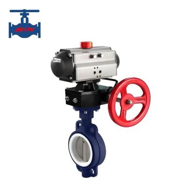 China Stainless Steel Wafer Type Butterfly Valve With PTFE Lined And Pneumatic Actuator for sale