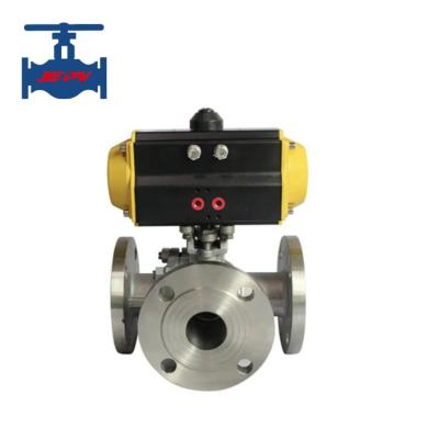 China Stainless Steel Pneumatic Actuator Driven T Type  L Type Three Way Ball Valve for sale