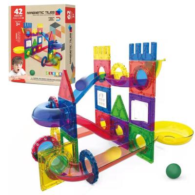 China Eco-friendly Non-Toxic Magnetic 3D Building Block Children's 42pcs Building Tiles Free Assembled Colorful Bricks Marble Race Toy Set for sale