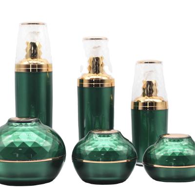 China Durable Refillable Green Acrylic Bottle Cosmetic Storage Containers For Skin Care Travel Bottle for sale