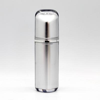 China Double-Layer 30ml Vacuum Isolation Cosmetic Luxury Simple Acrylic Silver Sunscreen Bottle Plastic Bottle for sale