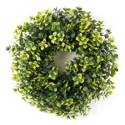 China Festival Performance Decoration Hot Selling 42cm Leaf Artificial Flower Garland Wreaths For Front Door Yellow Mint Signs for sale