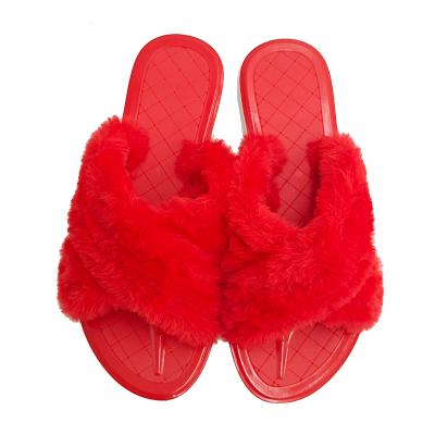 China 2021 Fashion Trend Bedroom Fashion Cross Soft Unique Plush Fur Home Night Indoor Women's Slippers For Women Winter for sale