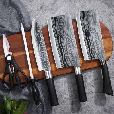 China Factory Stocked Wholesale Full Stainless Steel Knives Cooking Cutting Cuchillo Damascus Kitchen Knife Set for sale