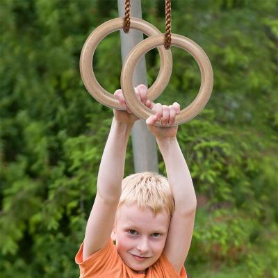 China Modern Outdoor Child Wooden Trapeze Round Rings Swing Set For Warrior Obstacles Kids for sale