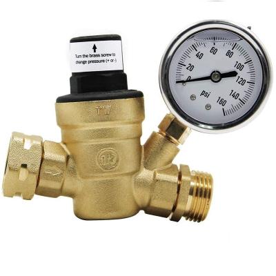 China Lead Free Brass Trailer Water Pressure Regulator Valve With Inlet Gauge And Screen Filter for sale