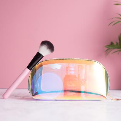 China New Fashion Logo Laser Transparent Fashion Pouch Custom Holographic Makeup Bag Travel Wash Cosmetic Bag for sale