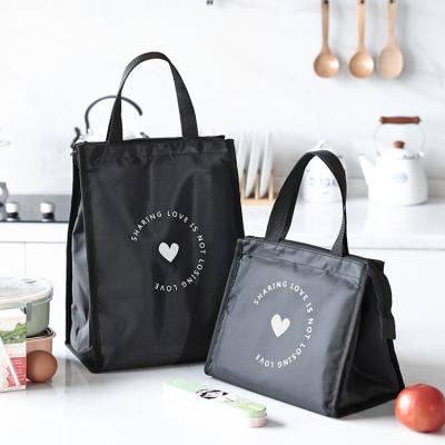 China Eco-Friendly Fabric Custom Food Eco Friendly Black Oxford Logo Thermal Bag Thickened Waterproof Lunch Bags With Handles for sale