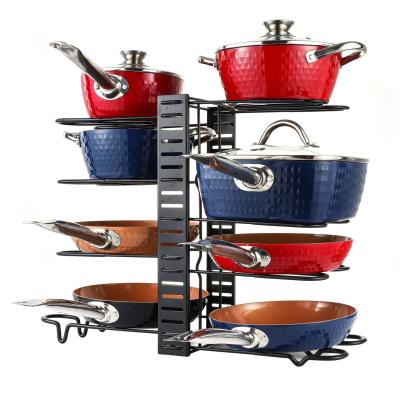 China Kitchen Multifunctional Adjustable Multilayer Viable Pan Rack Storage Organizer Pot and Pan Lid Organizer Holder Rack for sale