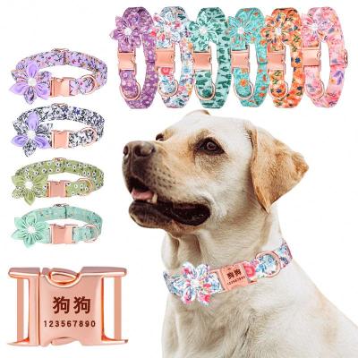 China 2022 New Arrival Amazon Gold Stocked Flower Printing Nylon Dog Collar for sale