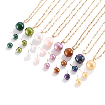 China High Quality Komi 2020 Hawaiian New Gold Plated Pearl Necklace Earrings Set Colorful Beads Jewelry Set Wholesale for sale