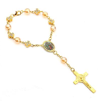 China 2021 Komi Religious Auto Rosary Glass Bead Beads Bracelet Catholic Crucifix Divine Mercy Gift Rosary Bracelet for sale