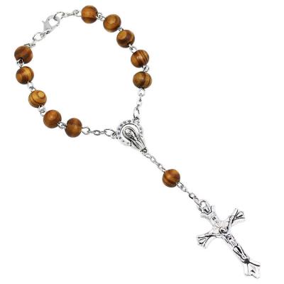 China KOMI Christian Wooden Beaded Rosary Religious Rosary Bracelet with Jesus Cross Charm for sale