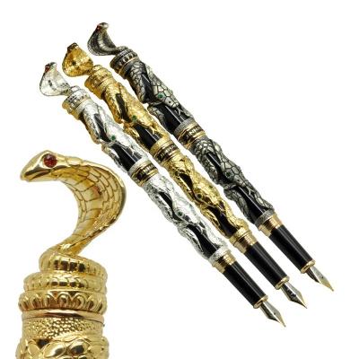 China Antique Golden Snake 3D Model Gift Promotional Fountain Pen Souvenir Gift Writing Collectible Medium Seed Snake Fountain Pen for sale